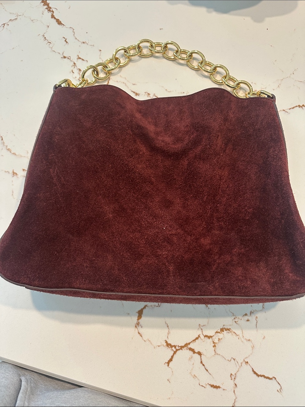 J. Crew Burgundy Berkeley Suede Shoulder Bag with Gold Chain Handle excellent - Picture 5 of 8